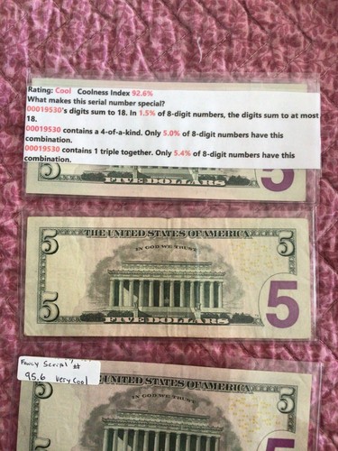 Fancy Serial #Lot OF 9, includes 4 Star Note fancy serial numbers, $5 Notes - Picture 12 of 12