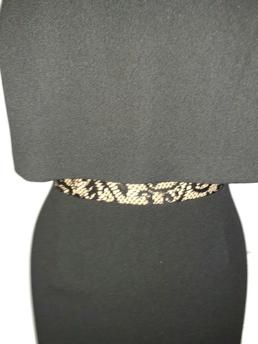CONNECTED Size 12 Sheath Dress Black Beige Lace Accent Sleeveless Stretch Knit - Picture 2 of 7