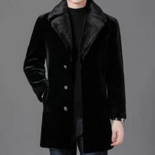 Men Mink Fur One-piece Jacket Winter Mid-Length Thickened Mink Overcome Fur Coat