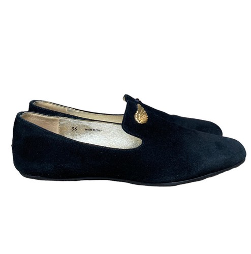 JIMMY CHOO Black Wheel Suede Gold Wing Buckle Loafer, Size 36 - Picture 6 of 11