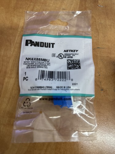 Panduit NetKey Cat.6 Punchdown Jack Modul nk6x88mbu Blue Jack 10gig nkspb Cat5e - Bild 1 von 4