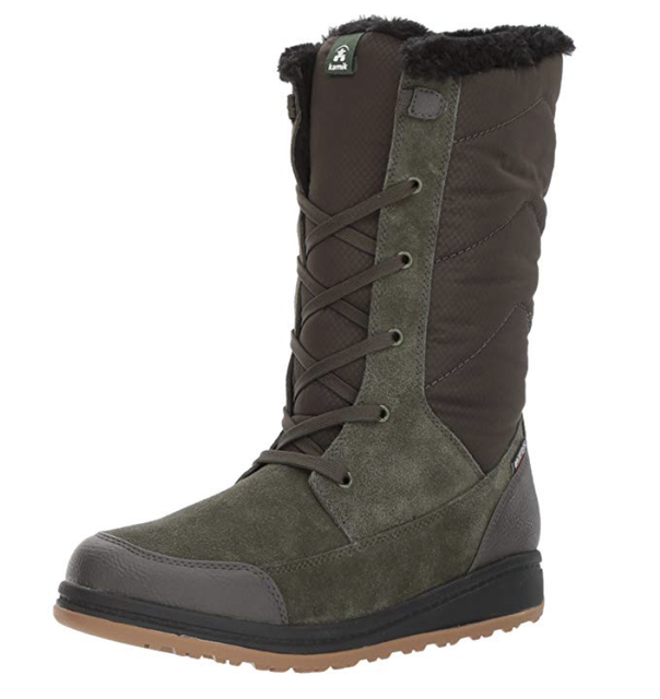 Kamik Women's Quincys Khaki Green Leather Winter Snow Boots Size 6/37