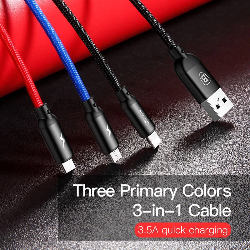 Baseus 3 in 1 Micro USB /Type C /IOS Fast Charging Charger Data Sync Cable Cord - Image 4 of 4