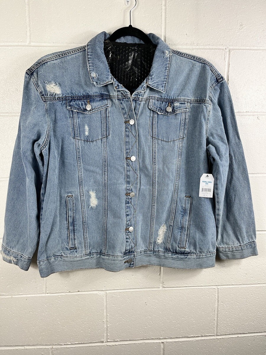 Time and Tru Denim Distressed Womens Trucker Denim Jean