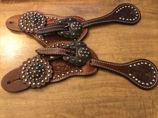Showman Floral Tooled Leather Spur Straps w/ Engraved Buckles STAINED NEW