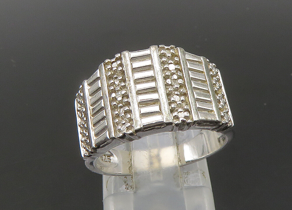 925 Sterling Silver Vintage Shiny Pattern Tapered Band Ring Sz 7