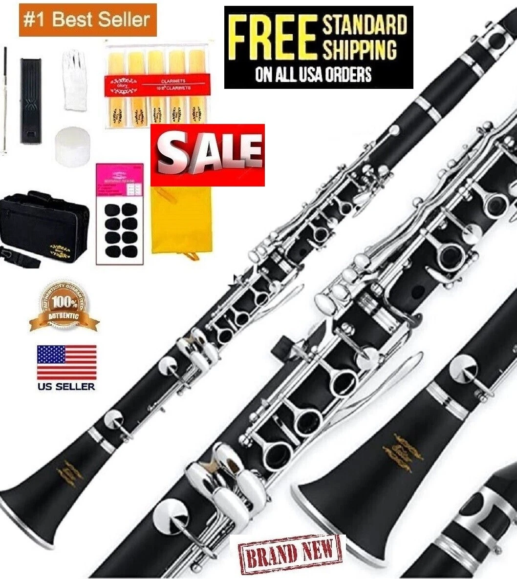 Glory Black Silver Keys Bb B Flat Clarinet with Second Barrel 11 reeds 8 Pads