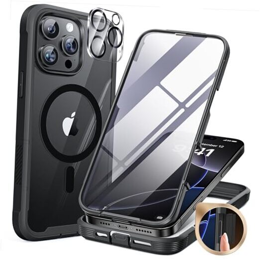 Magnetic for iPhone 16 Pro Case Full-Body Phone with Built-in Glass Screen