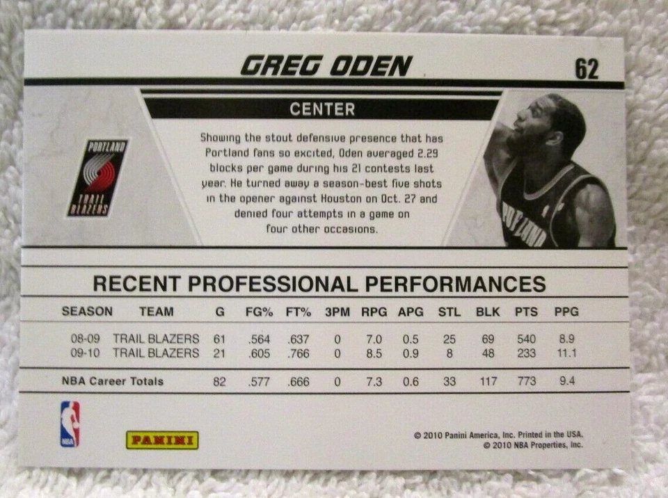 Greg Oden 2010-11 Donruss Production Line Cracked Ice REFRACTOR!Trailblazers C - Image 2 of 2