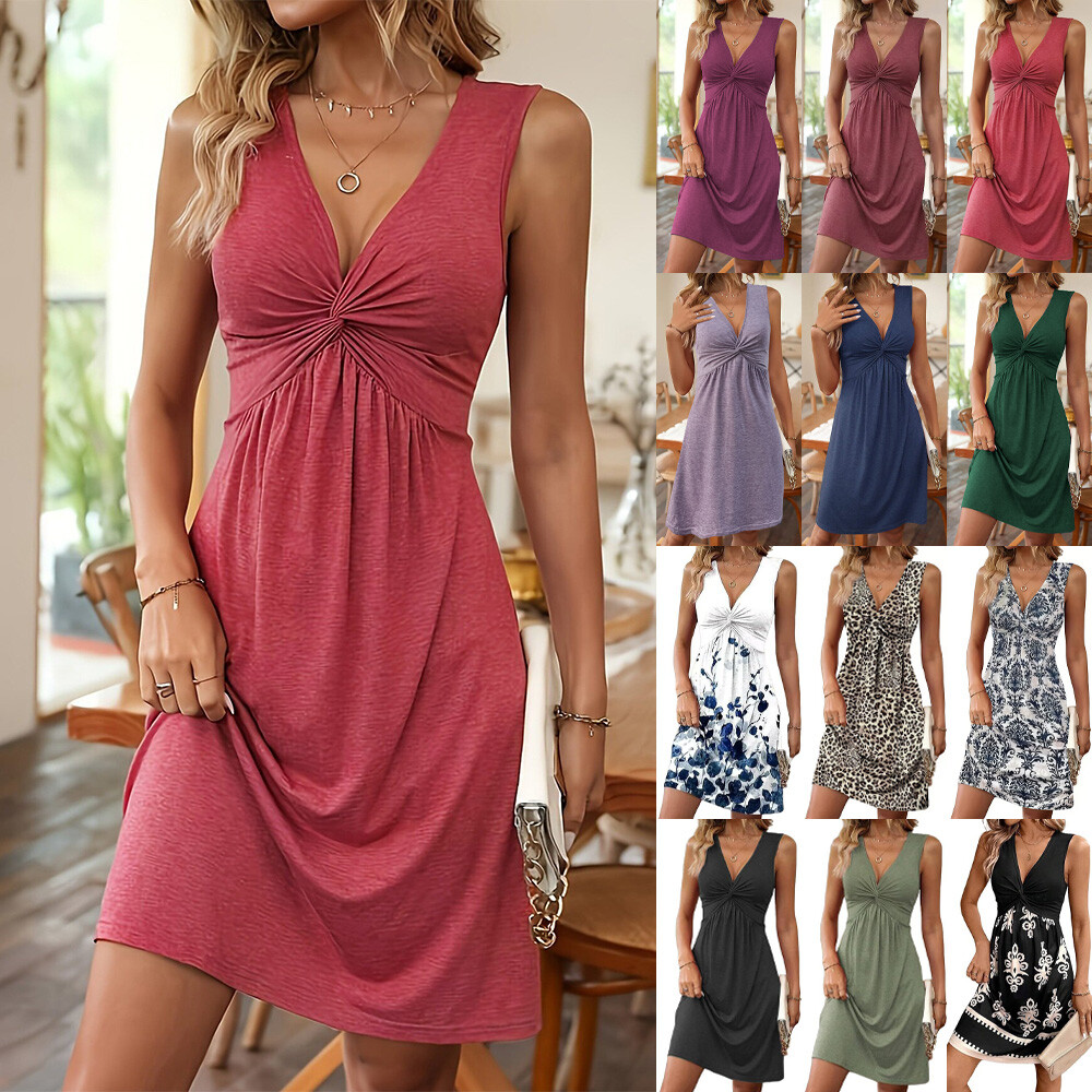 Womens Sexy V-neck Loose Dress Ladies Pullover Summer Shirt Dresses Plus  Size UK | eBay UK