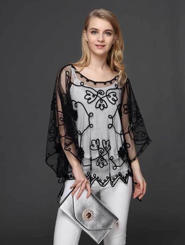 Transparente BOLERO ENCOGIMIENTO DE HOMBROS Capa Artesanal Dama Top Chaqueta 8-18 Abrigo Capa Boda Fiesta - Imagen 9 de 23