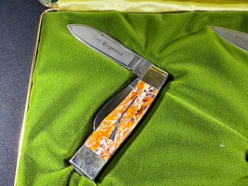 BULLDOG BRAND 3 Blade GUNSTOCK Set! BUTTER & MOLASSES Henry Repeater Knives!!! - Picture 11 of 14