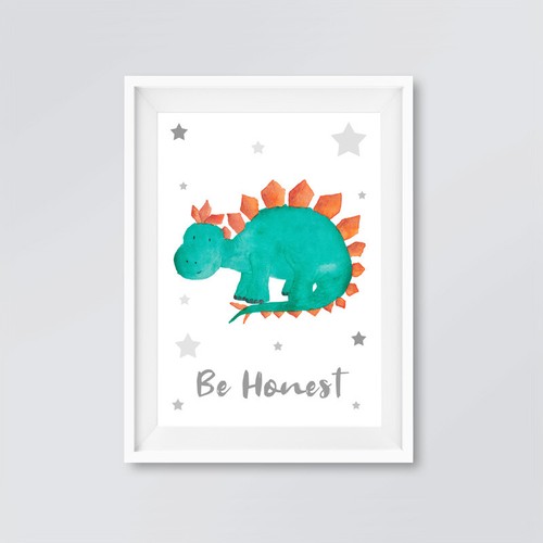 Dinosaur Grey Star Wall Art Prints Childrens Boys Bedroom Nursery Decor Pictures - Picture 6 of 8