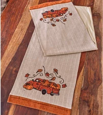 Harvest Fall Thanksgiving Autumn Vintage Truck Orange Pumpkin Leave Table Runner