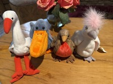 Lot of 4 Vintage TY Beanie Babie Birds: Stilts, Scoop, Early and Kuku