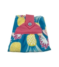 Tropical Hanging Dishtowel Yellow  and Pink Pineapples on Turquoise Background