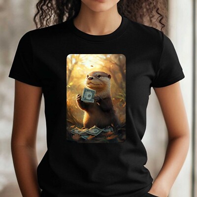 Frauen T-Shirt Lustiger Otter Klaut Geld Motiv Baumwolle Größe S bis 3XL