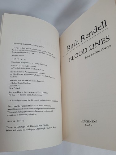 Blood Lines: Long and Short Stories - 1st Edition/1st Printing; Ruth Rendell - Picture 3 of 3