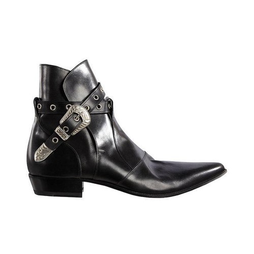 Neu Herren Spitz zulaufend Schnallen Echtleder Stiefeletten Outdoor Elegant Formell Schuhe - Bild 1 von 9