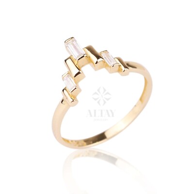 14K Gold Curve Ring, minimalistischer geschwungener Ehering, V-förmiger Chevron Ring