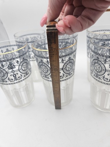 Set 6 MCM Hazel Atlas Blue And White Rare Eagle 5" Glass Barware Drink Tumblers - Picture 3 of 9