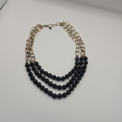 Vintage Messing & Glas Halskette schwarz mehrsträngig facettierte Perlen Perlen RETRO Party - Bild 7 von 9