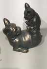 French Bulldog Faux Bronze Statue Day And Puppy Playing Made Of Resin (New)