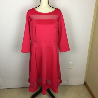 NWOT Lane Bryant Fit & Flare Dress 18 20 Womans Plus Pink Mesh Trim 3/4  Sleeve | eBay