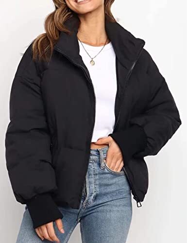 Women’s Winter Cropped Puffer Jacket Coat Short Warm Quilted Medium Black - Picture 5 of 7