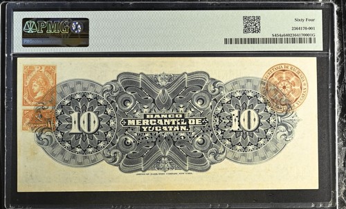 MEXICO 10 PESOS 1904 BANCO MERCANTIL DE YUCATAN P#S454a .UNC .PMG 64. TOP POP - 第 2/2 張圖片
