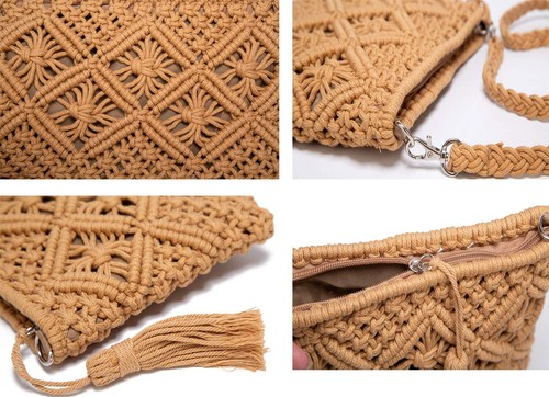 Straw Bags Crossbody Purses For Women Tassel Straw Handbag Vintage Handwoven Bag - Picture 6 of 7