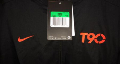 NIKE T90 Woven Black Orange Water Resistant Soccer Full Zip Jacket