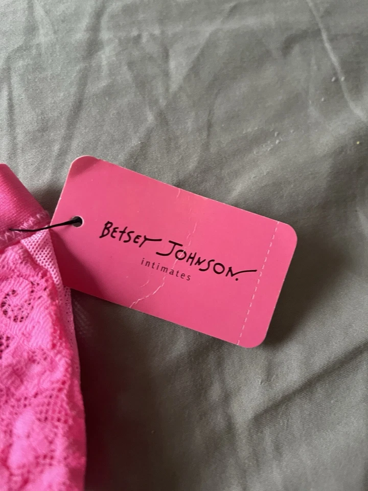 Nuevo Tanga de Encaje Rosa Betsey Johnson Talla Pequeña Lencería Lazo Malla Elastizada Foto 2 de 4