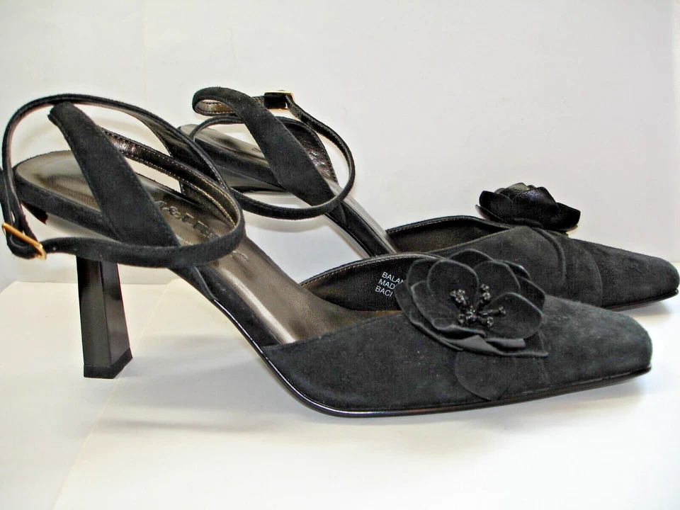 Sam & Libby Negro Gamuza Correa al Tobillo Flor Zapatos de Vestir Tacones Altos 'Baci" 7 Foto 3 de 4