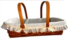 Longaberger 1993 Signed Double Handle Gathering Basket Classic Weave Tie-On Lace