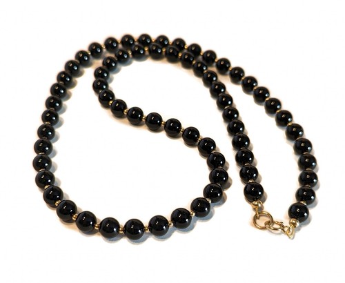 9ct Gold Black Onyx Necklace with Natural Onyx Stones set with 9ct Gold Beads - Picture 5 of 11
