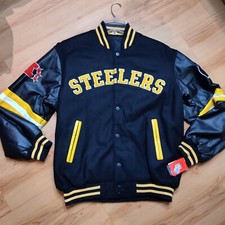 Vintage NFL Pittsburgh Steelers Letterman Varsity Jacket Men's Sz L Reversible
