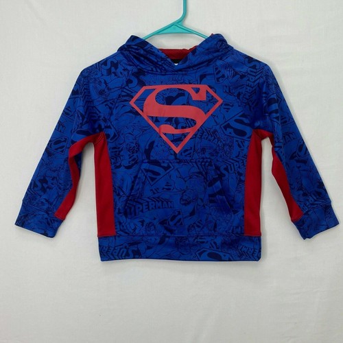 Superman Kids Boys Girls Size XS Pullover Fleece Hoodie Red Blue Long Sleeves - 第 1/6 張圖片