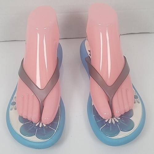 Melissa Grendene Teal and White Floral Thong Platform Flipflop Slippers Size 7 - Picture 11 of 11