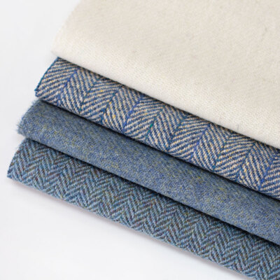 Harris Tweed Konvolut weich blau & elfenbeinfarben x 4 STCK. (je 30 x 25 cm) + Etiketten - 