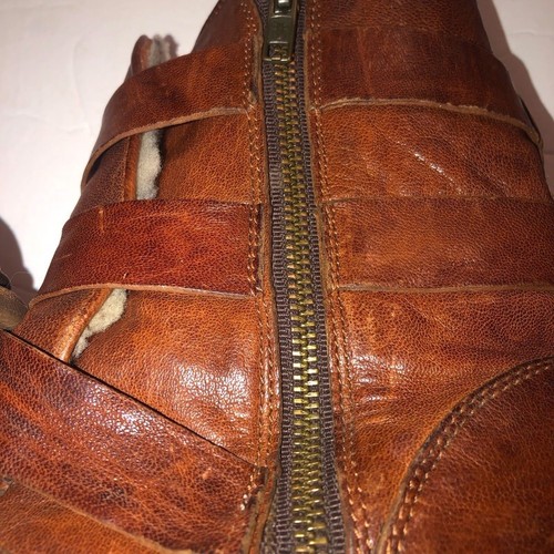 Frye Valerie Strappy Shearling Leather Boots in Cognac Size 6.5B - Picture 6 of 10