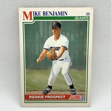 Score 1991 Mike Benjamin San Francisco Giants #345 Rookie Prospect Baseball Card. rookie card picture