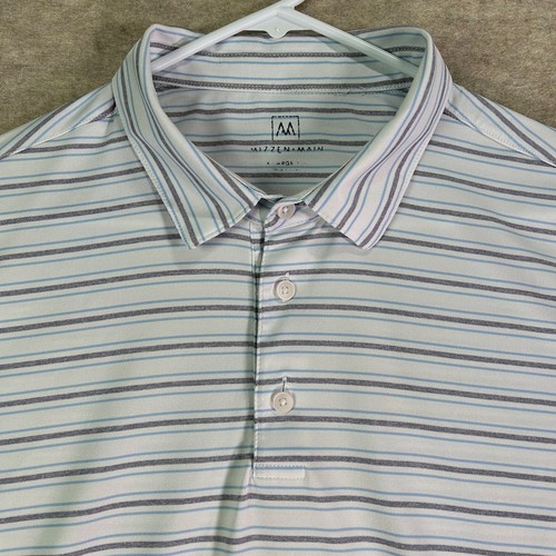 Mizzen + Main Men's Shirt XL White Versa Polo Golf Striped Performance Stretch - Picture 2 of 9