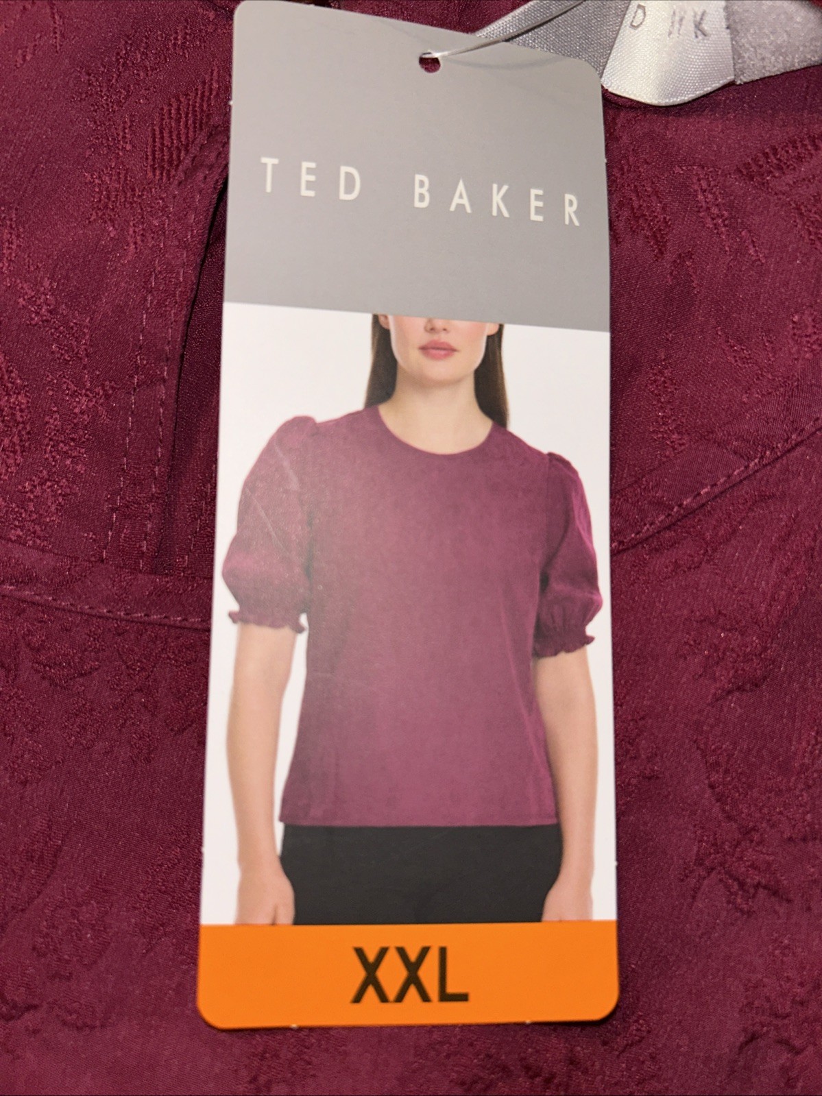 Ted Baker Women’s Floral Textured Puff Sleeve Blouse Top, Size XXL, Purple “””