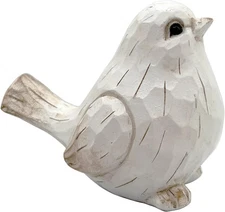 White Farmhouse Bird Figurine Sculpture - Rustic Distressed Home Decor