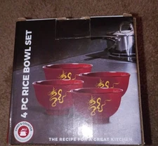 Chefs Counter 4 Piece Rice Bowl Set 4.5" X 2.25" With Dragon Motif Brand New In