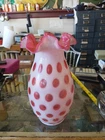 Fenton Cranberry Oplalescent Coin Dot Vase  10 Inches Tall