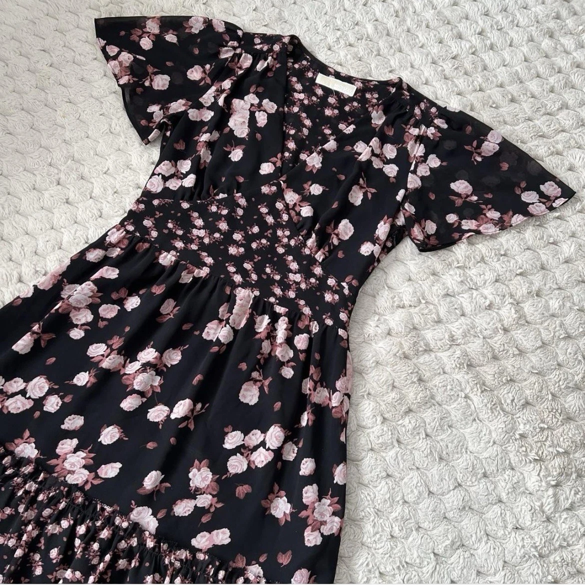Abito da tè firmato Michael Kors taglia 10 nero rosa stampa floreale float estivo