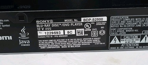 Sony Blu-Ray DVD Player BDP-S2500 Wi-Fi Streaming No Remote Control - Picture 13 of 13