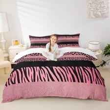 Pink Leopard Print Kids Duvet Cover Set Full Size,Zebra Skin Texture Bedding ...
